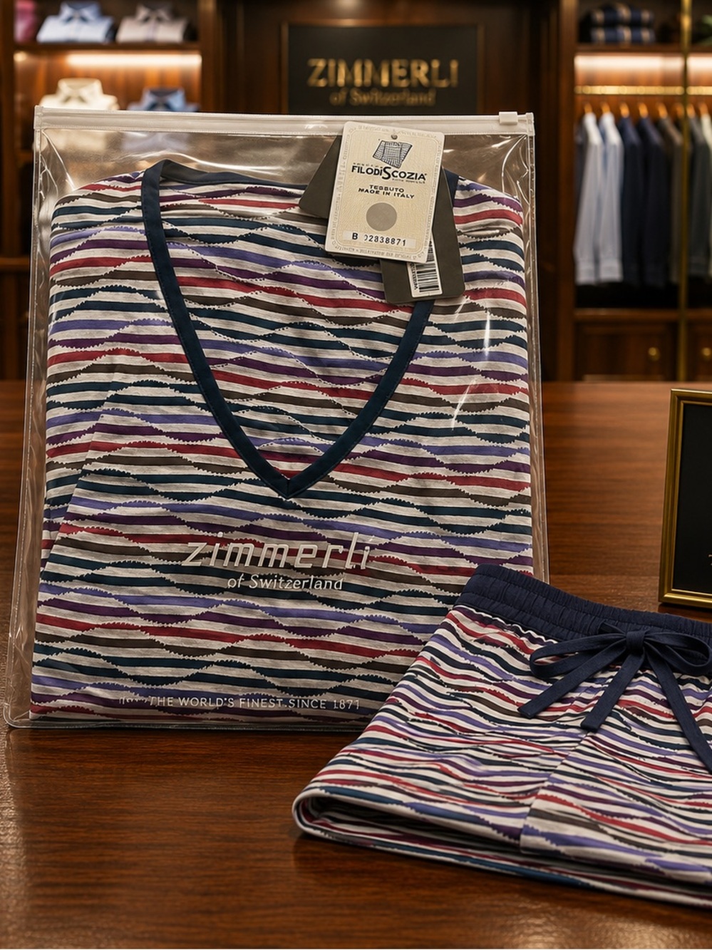 Zimmerli of Switzerland Filoscozia V‑Neck Striped Short Sleeve Pajama Set (NWT)